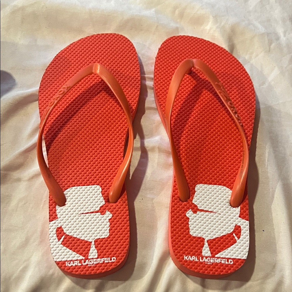 Karl Lagerfeld Vibrant Orange Flip Flop Sandals